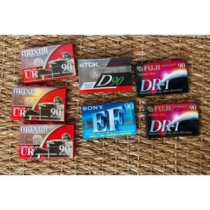 7 Blank Cassette 90 Minute Tapes Sony EF Fuji DR-I Maxell UR TDK NEW